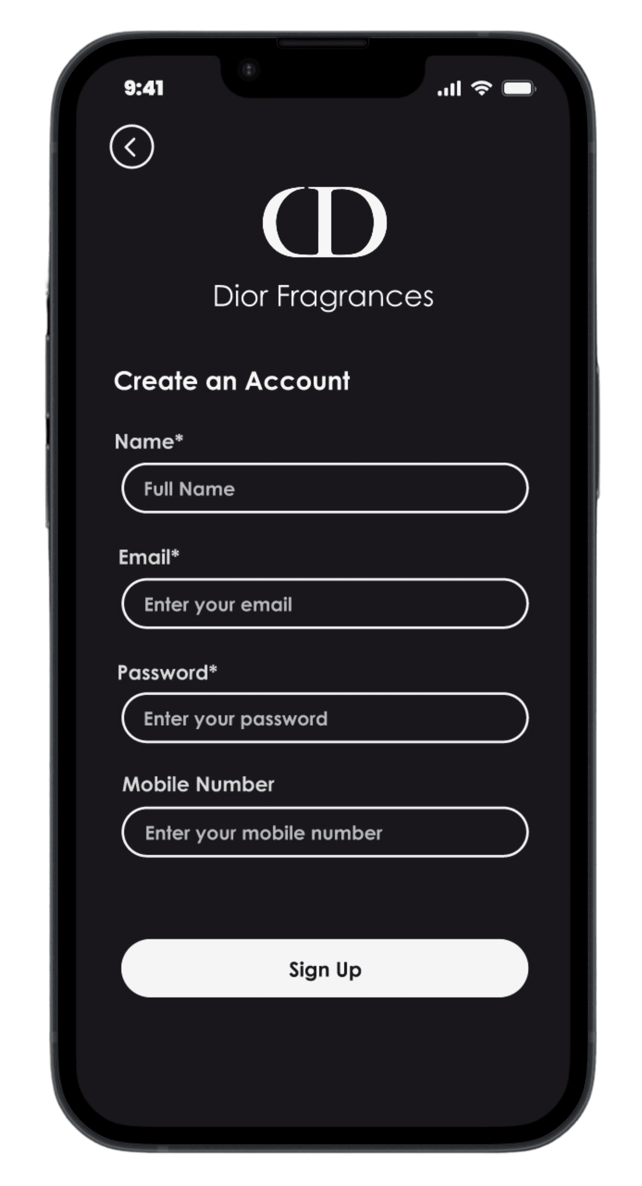 Create account screen