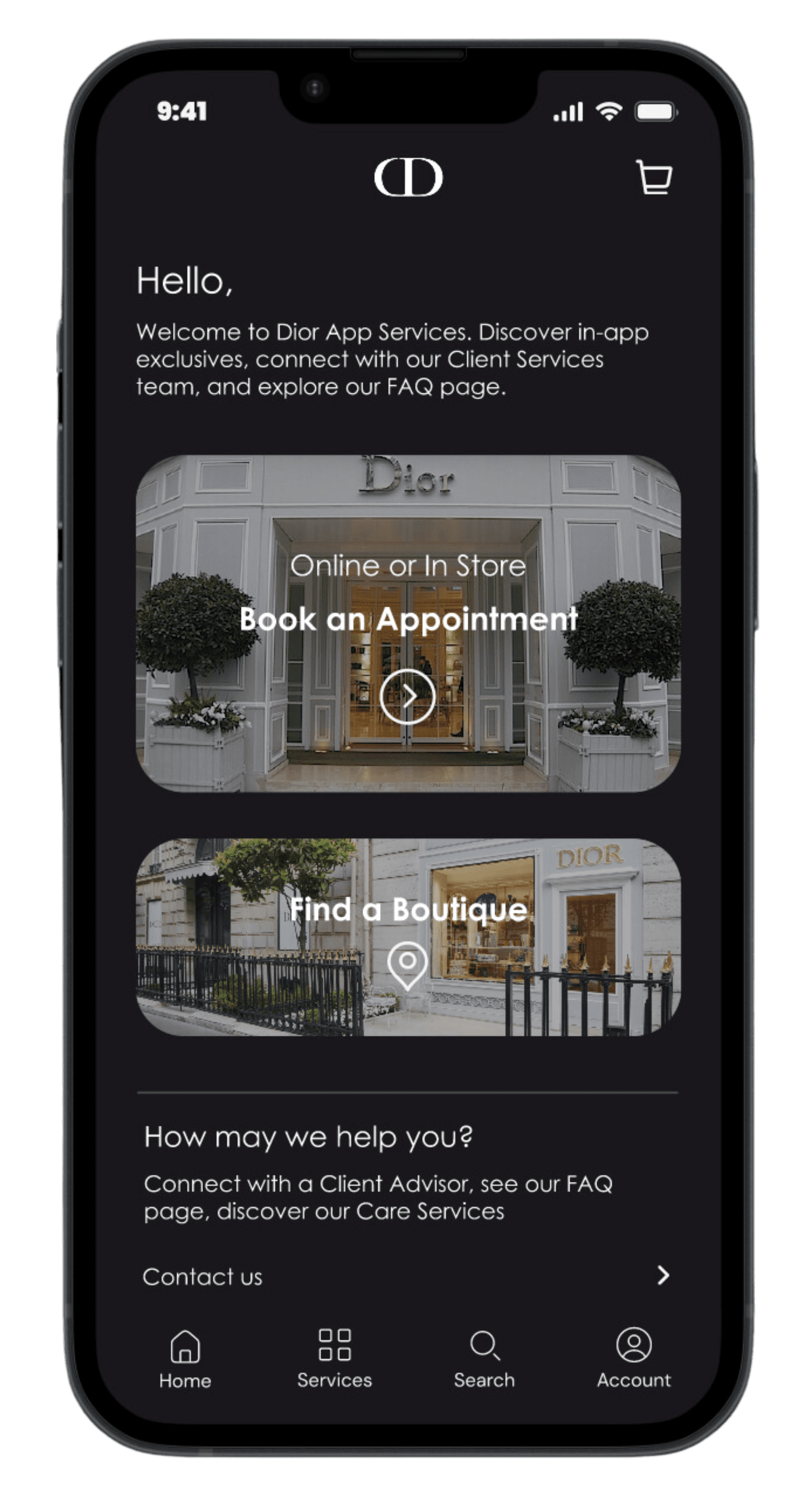 Services screen